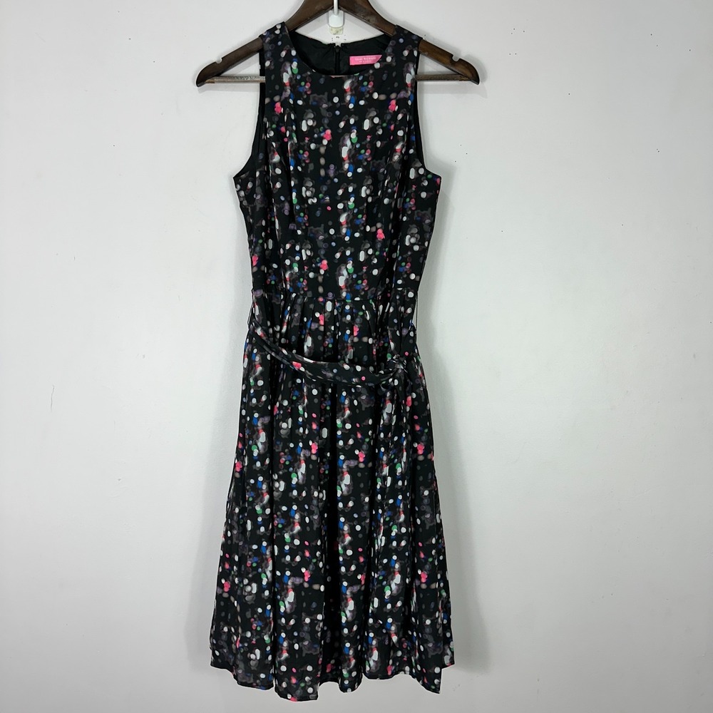 Isaac Mizrahi New York Dress 4 Black Multicolor Dot Print Fit Flare Indie Party‎